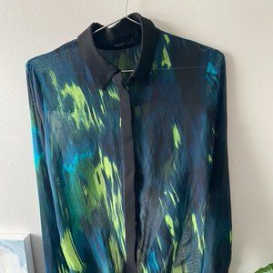 Tahari Sheer Button down blouse